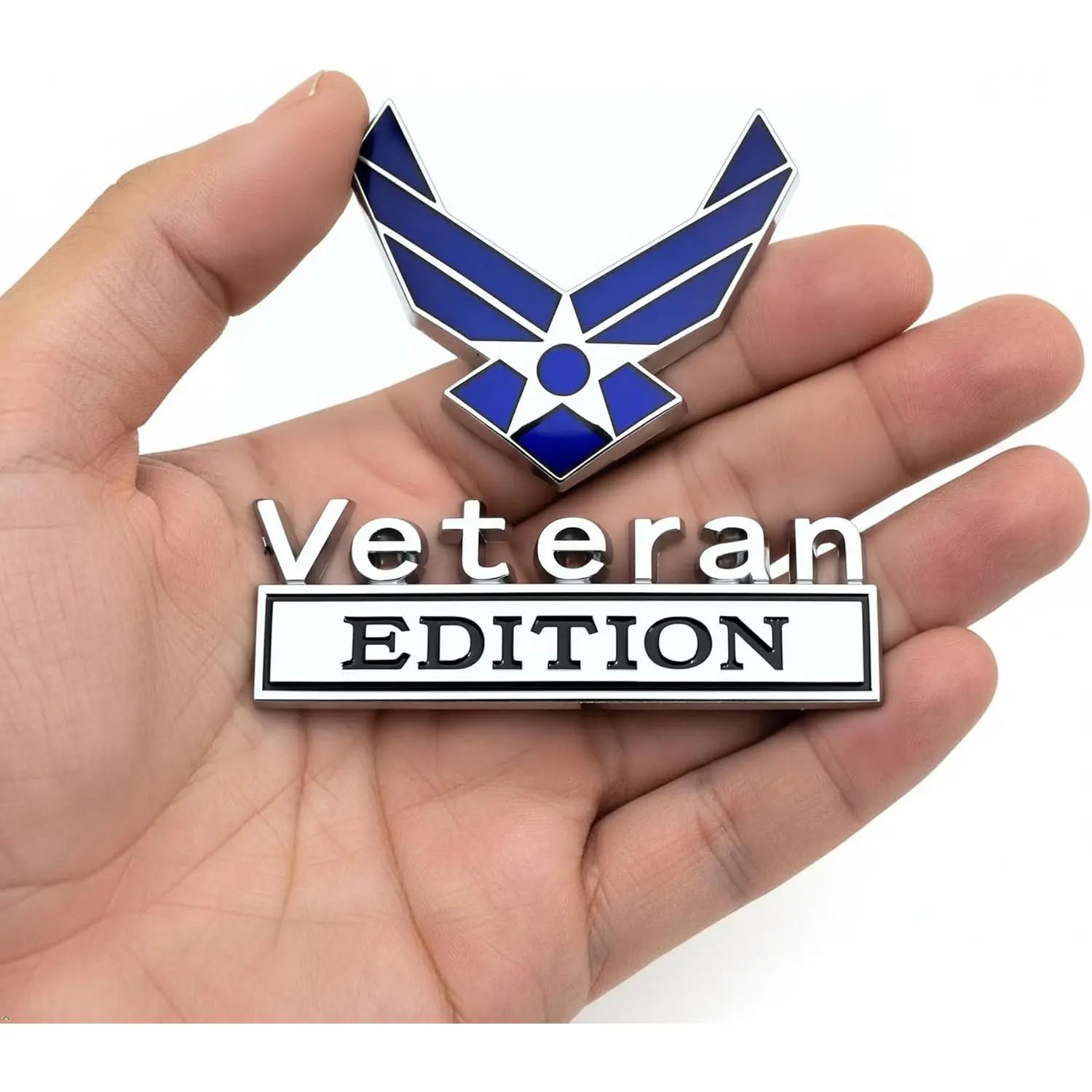 U.S. Air Force Veterans Enamel Alloy Chrome 3D Embossed Craftsmanship Car Emblem Badge Set - 1-Piece Metal Waterproof Weather-Resistant Side Panel Commemorative Decal