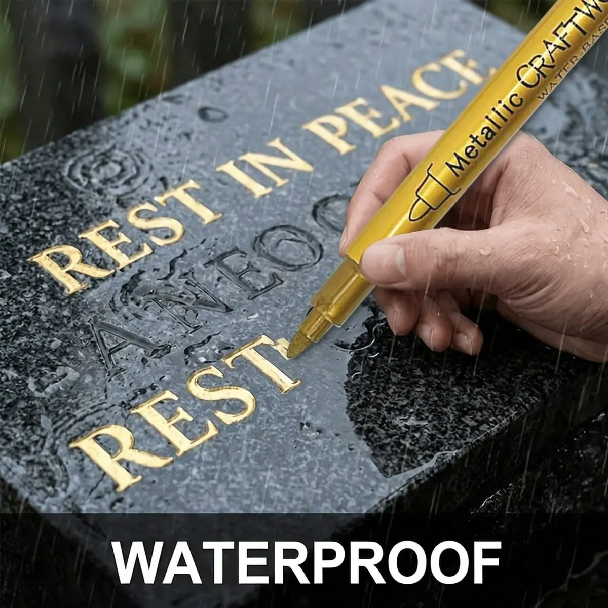 Gold Tombstone Marker Pen, Oil-Based Permanent Paint Pen for Restoring Faded Gravestone Inscriptions, Weatherproof & Quick-Drying Fine Tip Marker for Granite, Marble, Stone & Cemetery Maintenance