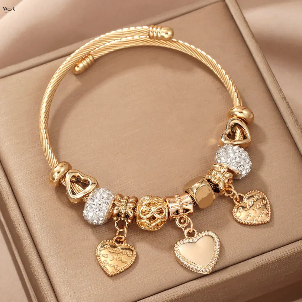 Women Girls' Engraved Heart Charm Bracelet, Sentimental Jewelry with Crystal & Bow Accents, Birthday Gift for Mom, Anniversary, Motherhood, Crystal Pave, Heart Motif, Heart Zirconia Bracelet, Bangle Bracelets Silver