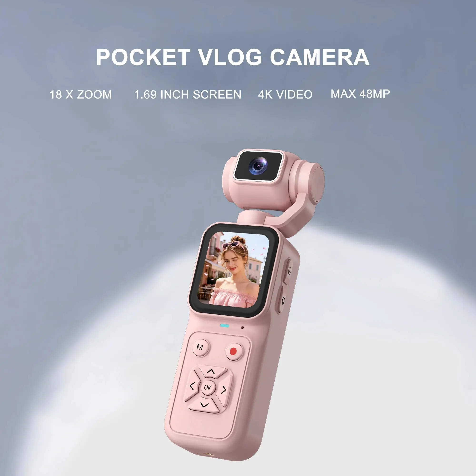 4K Mini Action Camera, Portable Pocket Vlog Camera with 180° Rotating Lens, 1.69'' Display Screen, Digital Camera for Sports, Travel & Everyday Recording