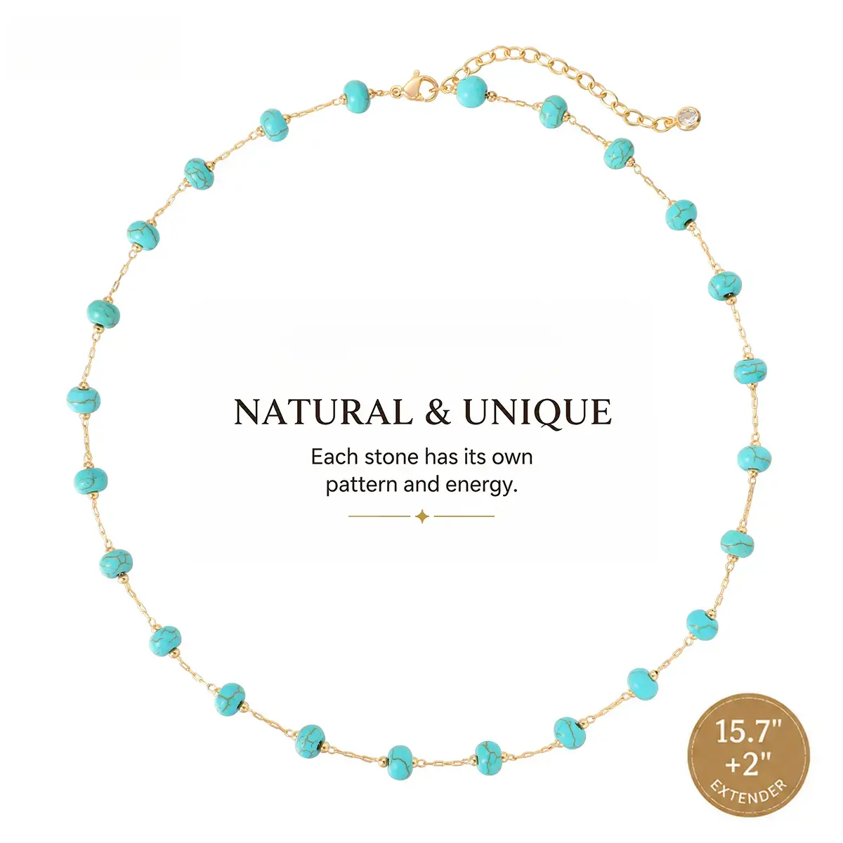 Turquoise Beaded Gold-Plated Necklace for Women, Brass Chain Necklace, Adjustable Necklace, In Summer Beach Necklaces Boho Necklaces Handmade Western Jewelry Gift for Her DealsForYouDays WeeklyDeals summerwins gold stainless steel handmadecrytal copper
