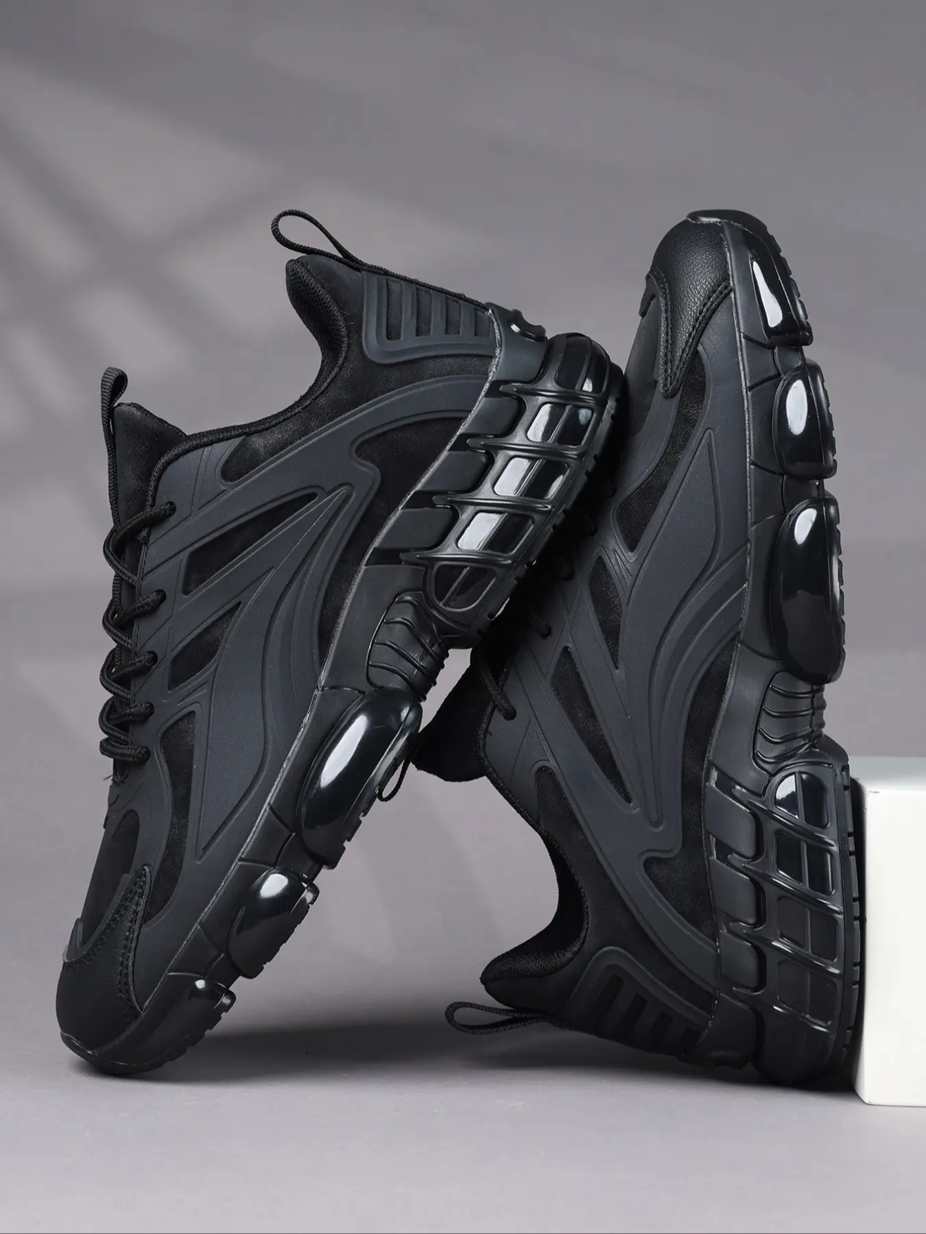 Men's Sporty PU Leather Athletic Gym Sneakers, High-Resilience Air Cushion Insole, Scratch-Resistant Bubble Sole, All-Season Versatile Shoes