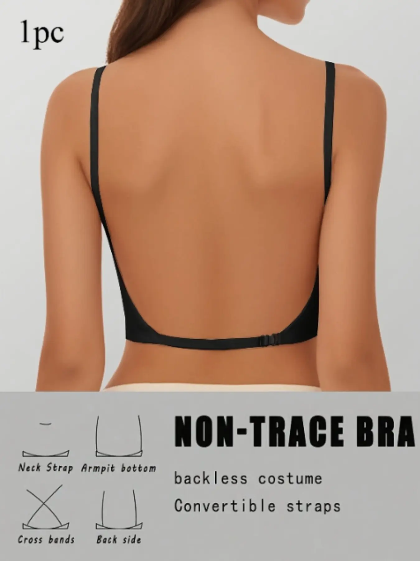 Women's Summer Backless Bra, Sexy Fitted Pyjama Top, Medium Support Full Coverage, Unlined, All Seasons, Basic Plain Pattern Underwear