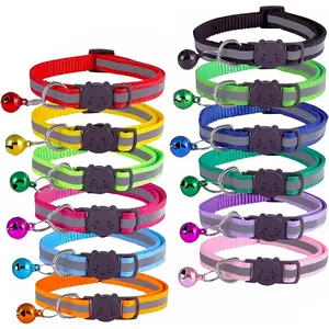 12-Pack Reflective Cat Collar Breakaway with Safety Elastic Band - Adjustable 7.5-12.5 Inch Lightweight Collar with Bell for Cats and Kittens