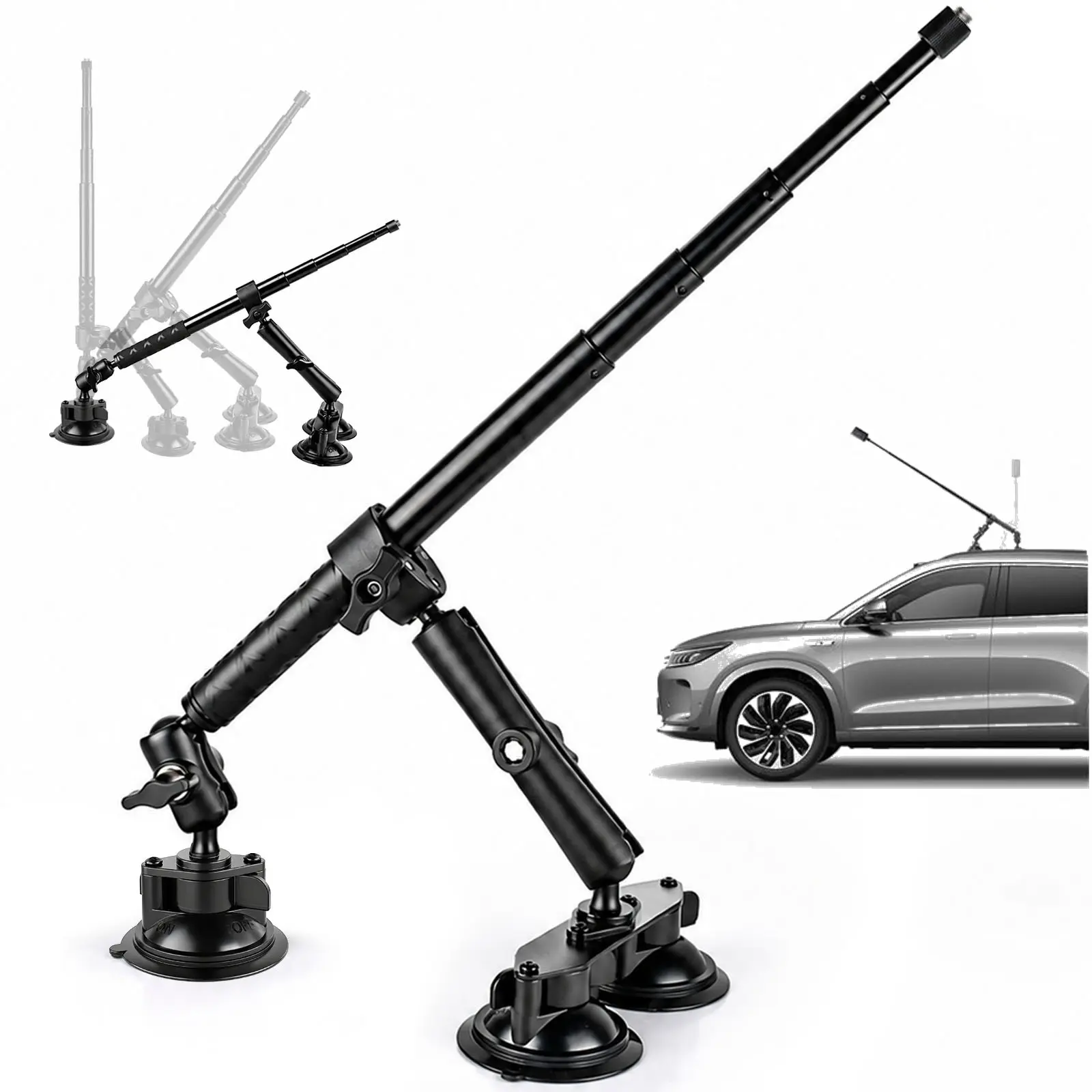 Car Mount for Insta360 X5/x4/x3 Action Camera, Video Recording, Double-Layer Suction Cup Kit, Adjustable Telescopic Rod, Panoramic Shooting, Drone Perspective, Car Window Mount