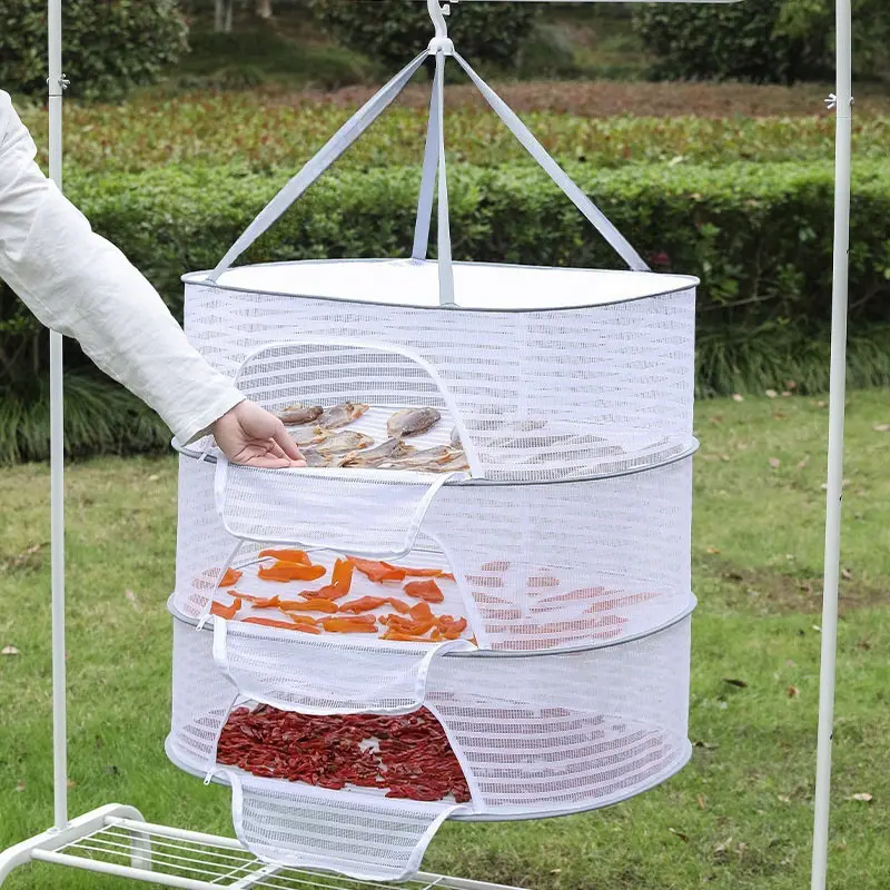 Foldable Sun-Drying Basket with Windproof Mosquito Net, Hanging Mesh Storage Basket for Seeds, Fruits, Vegetables, Clothes, Toys, Collapsible Baskets