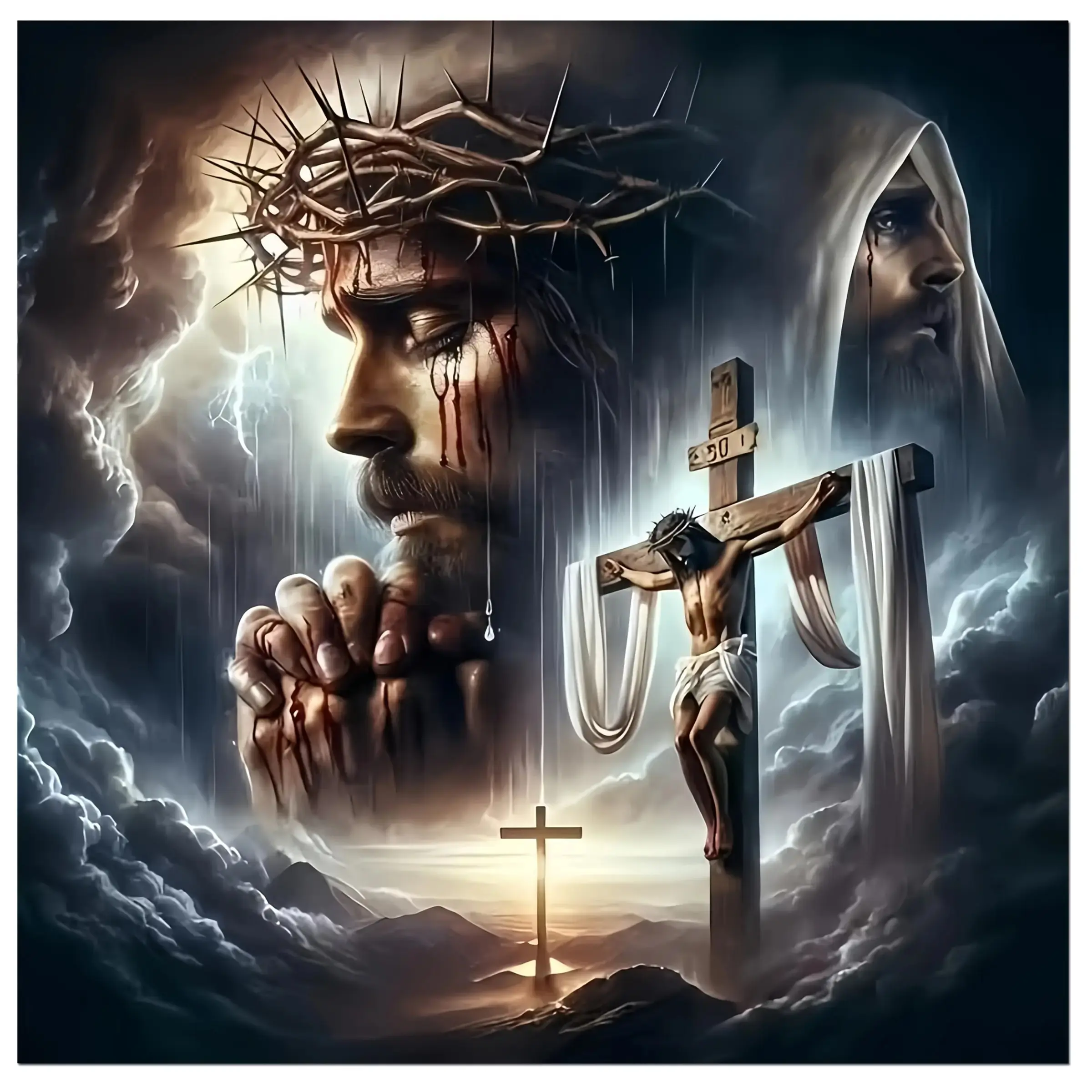 Praying Jesus Diamond Art Kits for Adults, DIY 5D Diamond Painting Kit for Beginners, Full Round Drill Gem Art Dots for Adults, Diamond Dots Paintings Crafts Home Wall Decor