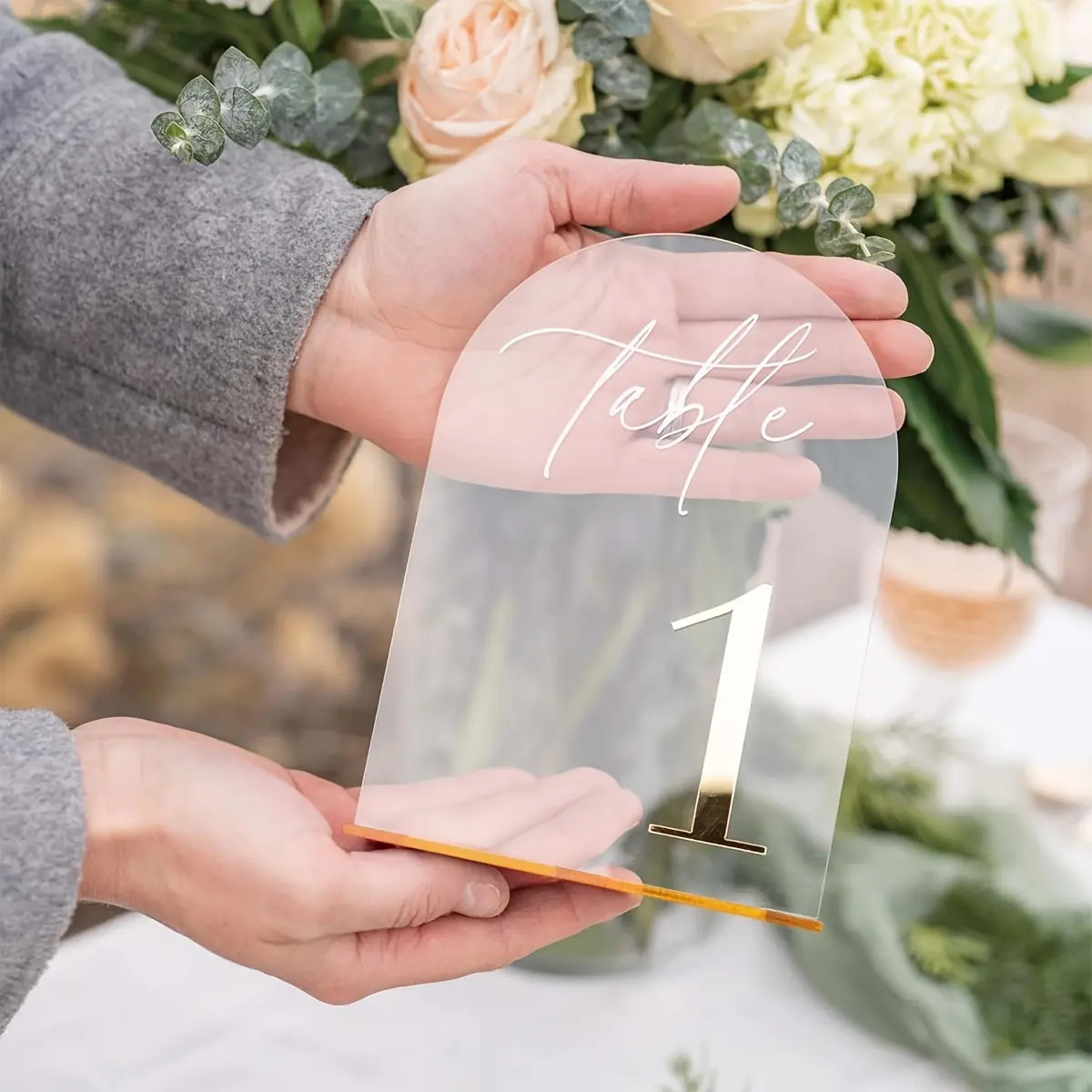Acrylic Wedding Table Numbers 1-10 with Stand,  Elegant Golden Durable Thick Acrylic Plaque Sign Suitable for Reception, Birthday, Anniversary, Banquet Centerpiece Decorations