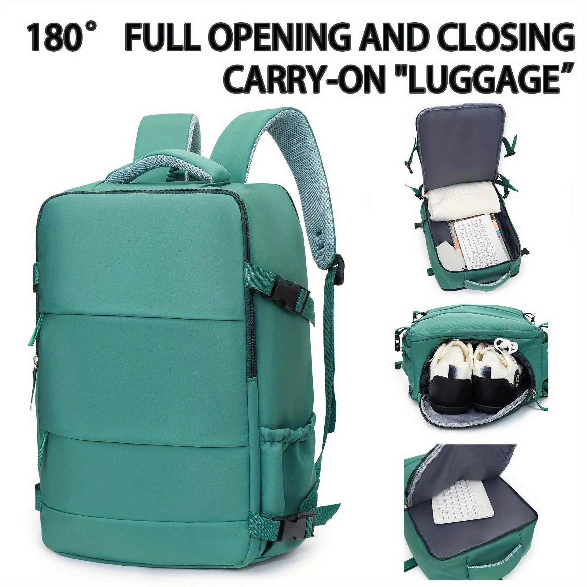 JSERYISGN Large Capacity Hiking Backpack with 180° Full Opening, Casual Simple Laptop Backpack for Women Men, Oxford Cloth Travel School Bag, Unisex Student Backpack for Hiking Travel Camping