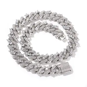 Accessories Gu Meng 15mm Wide Mixed Square and Round Personality Cuban Chain Necklace for Men, Light Luxury Hip-Hop Necklace Silver and Gold Cuban Chain for Men/Women, Ice Crystal Men's Diamond Chain Necklace