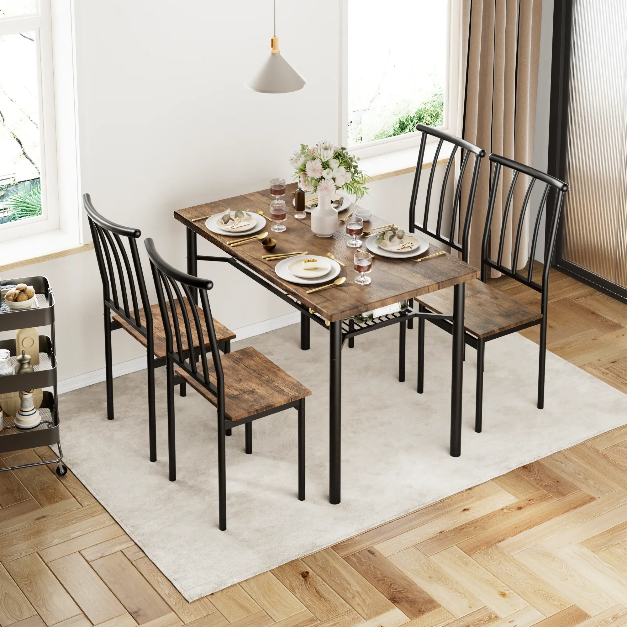 🍽️ 5-Piece Space-Saver with Built-in Shelf! Perfect for Small Apartments & Breakfast Nooks. Kitchen Table + 4 Chairs for 4 🏠✨