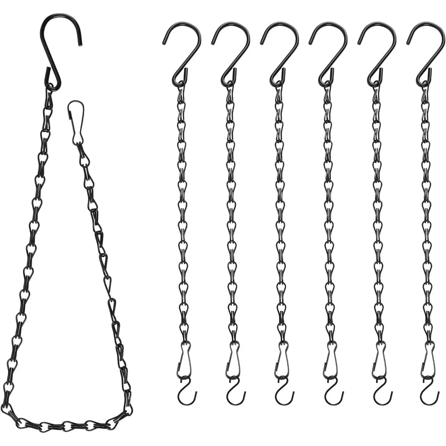Black Chain for Hanging Plants, 6 PCS Small Chain for Hanging Basket, 24.5IN Hanging Chains with Hooks, Adjustable Plant Chain, Decorative Metal Hanging Basket Chain for Planter, Bird Feeder, Sign