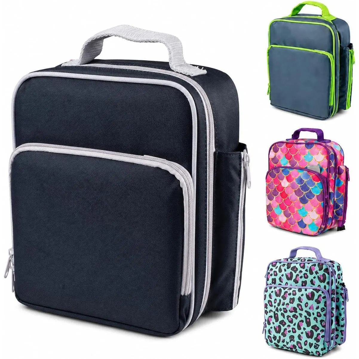 Insulated Lunch Box for School with Reinforced Support Frame |  Lunch Bag with Water-Resistant Lining, Bottle Holder, Snack Pocket and Heavy-Duty Zippers for Hot or Cold