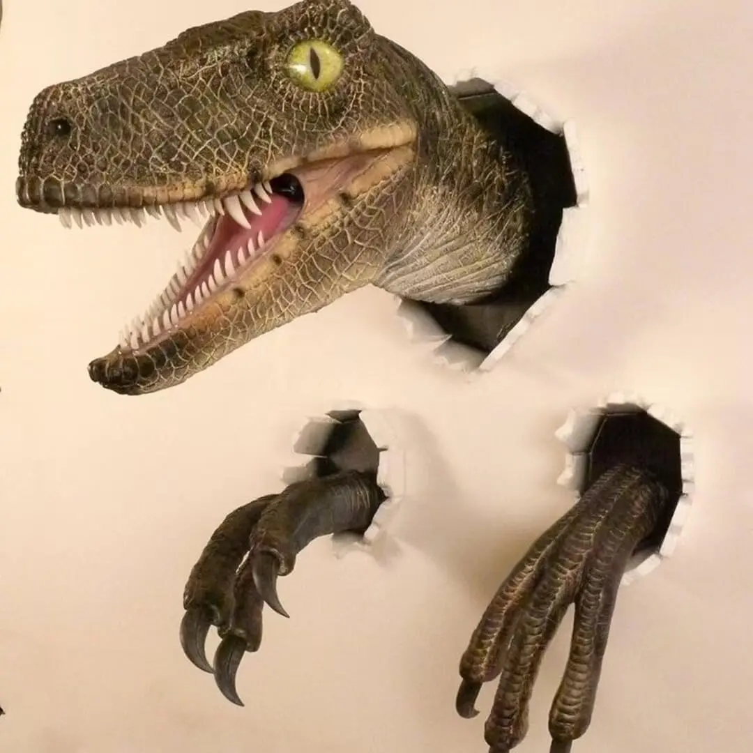 Mini 3D Dinosaur Wall Decor Set, Lifelike Velociraptor Head Claw Eye Sculpture, Jurassic Theme Kids Room Study Room Decor, Creative Wall Art, Decorative Artwork