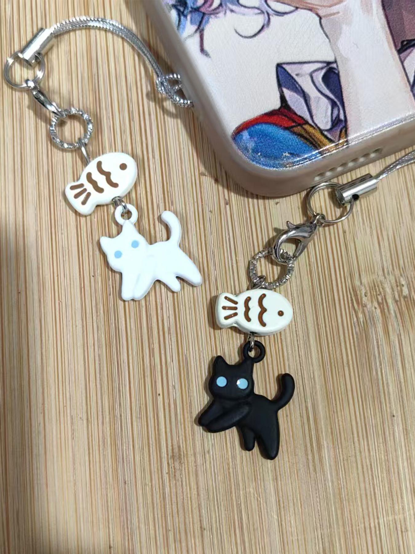 Cute Cat & Fish Design Keychain, Trendy Cute Keychain, Animal Shaped Pendant for Camera, Phone, Backpack, Fashion Accessories for Women & Men
