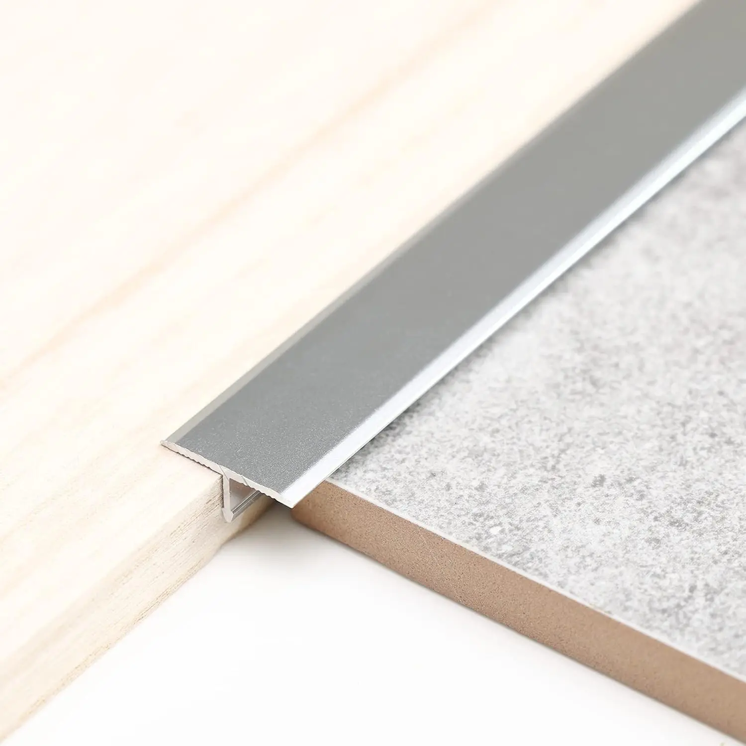 Trimold 3Pcs Aluminum Alloy Floor Strip, Waterproof 2.9 ft x 0.8 in Matte Silver T-Molding Trim, Seamless Fit Door Threshold Divider for Joining Laminate Plank & Tile Flooring Gaps, Slim Profile