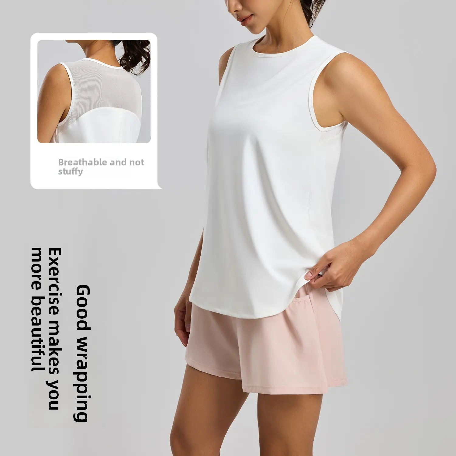 Loose, beautiful back mesh yoga vest, running training quick-drying fitness sports top, women's smock