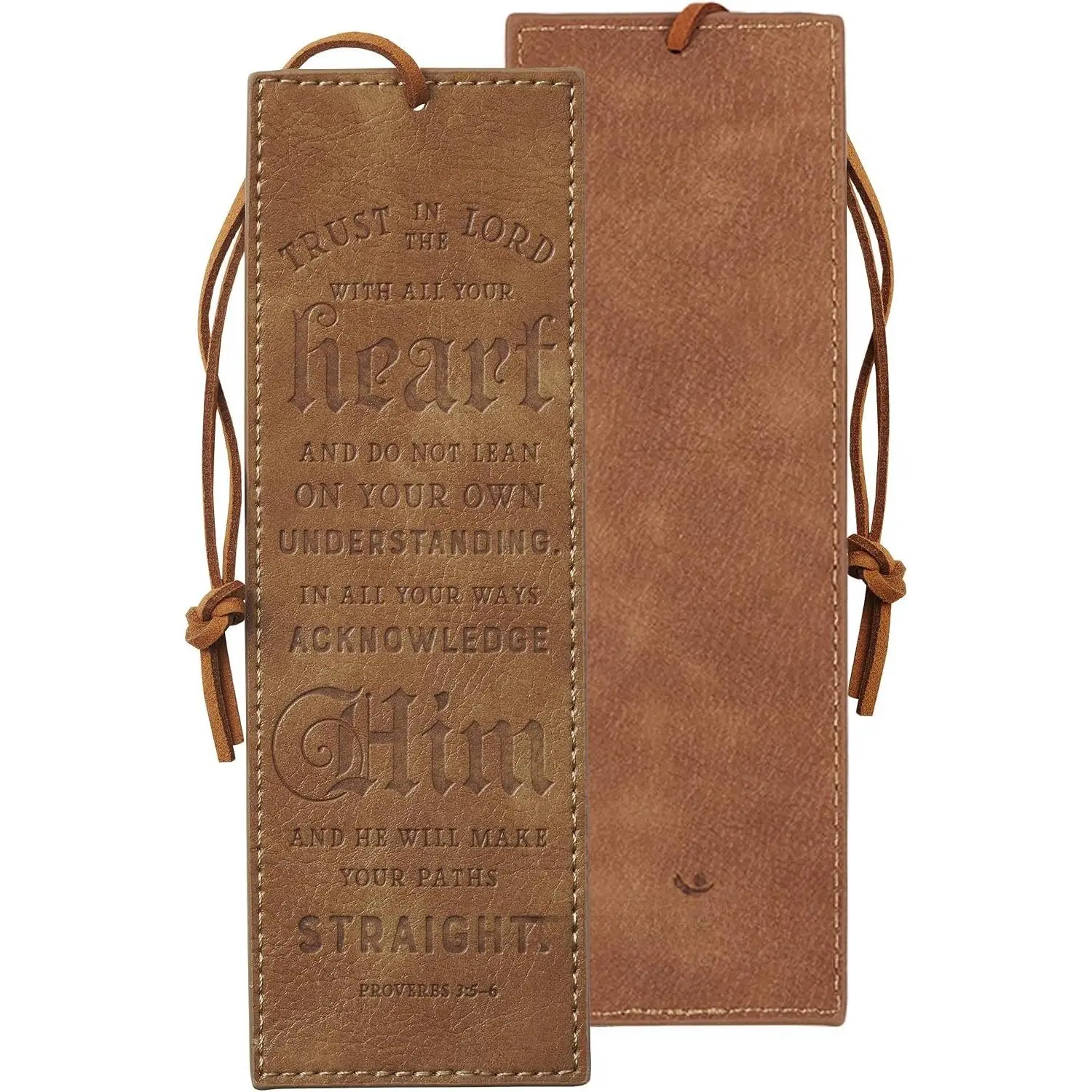 Faux Leather Scripture Bookmark for Men & Women: Trust in The Lord - Proverbs 3:5-6 Inspirational  Verse, Heat-Debossed, Brown with Cord Tassel, Reading Book Accessory