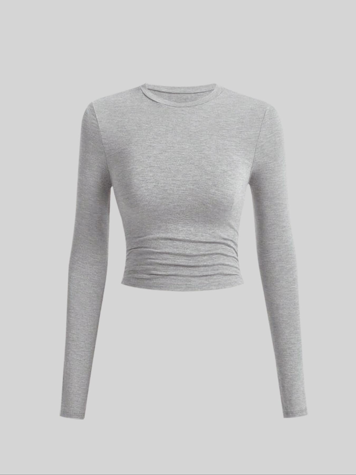 Women's Autumn Winter Casual Slim-Fit Long Sleeve T-Shirt Set, Side Ruched Design, Three-Piece Fashion Top for Daily Wear