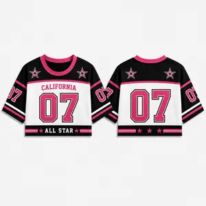 Women’s California Golden State Cropped Jersey Shirt, Varsity Number Graphic Tee, Oversized Short Sleeve Sports Top, All Star Game Day Streetwear, Cute Loose Crop T-Shirt for Concerts, Football Season, Dance, Summer Outfits