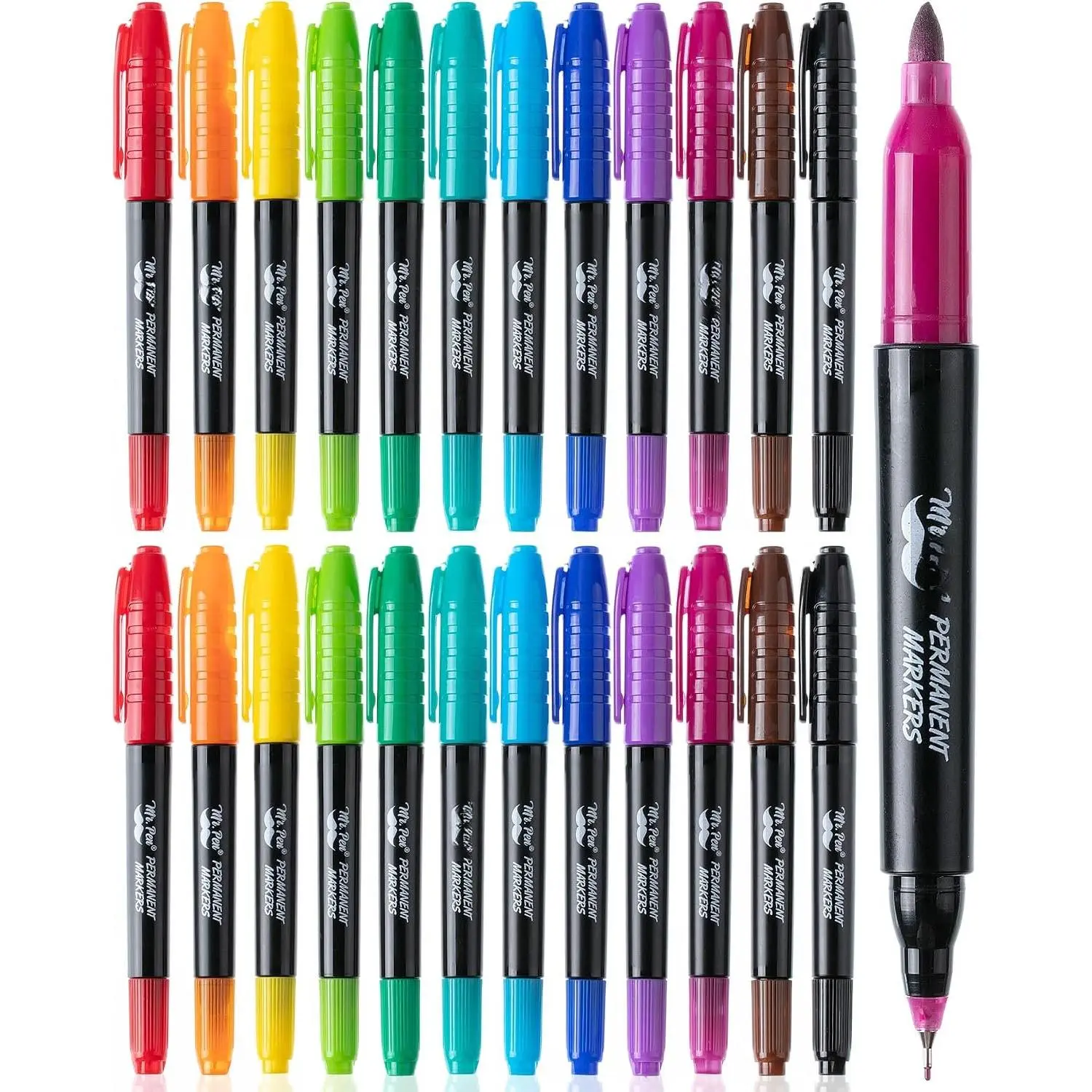 Permanent Markers with Fine & Ultra-Fine Tips, 24-Pack, 12 Colors, Permanent Ink, Ideal for Arts & Crafts, Office Supplies, Artists/Office