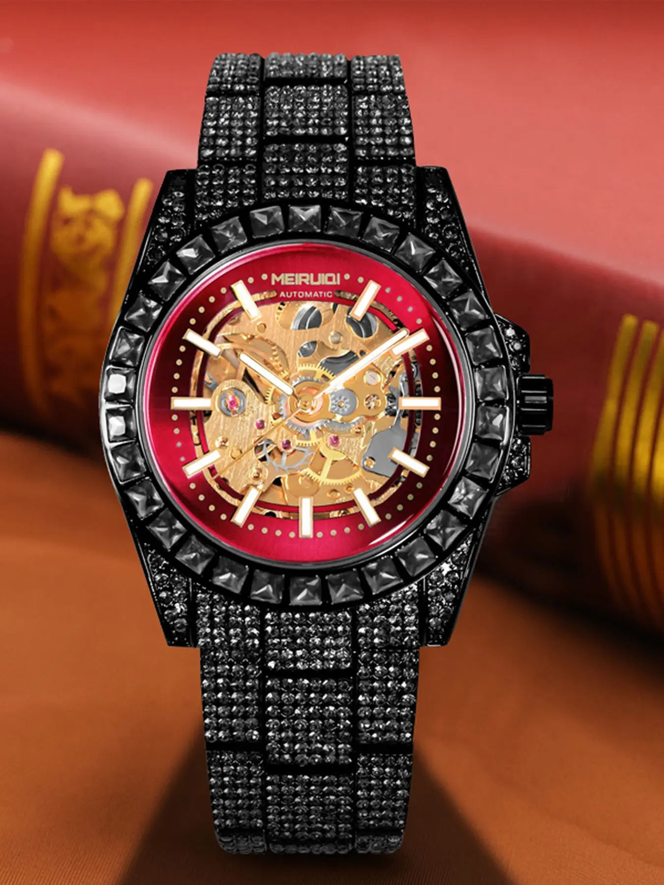 A men's high-end full diamond steel strip festive gift, daily decoration, casual and handsome fully automatic mechanical watch High Quality Analog Mechanical Watches