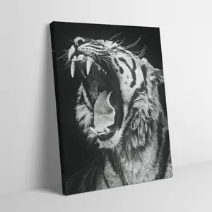 Classic Roaring Tiger Portrait Framed Canvas Wall Art for Adult Fans, Mid-century Modern Black Flash Manga Wall, Y2K Y3K Aesthetic Room Decor, 1980s Retro Cinematic Poster for Otaku Bedroom Aesthetic