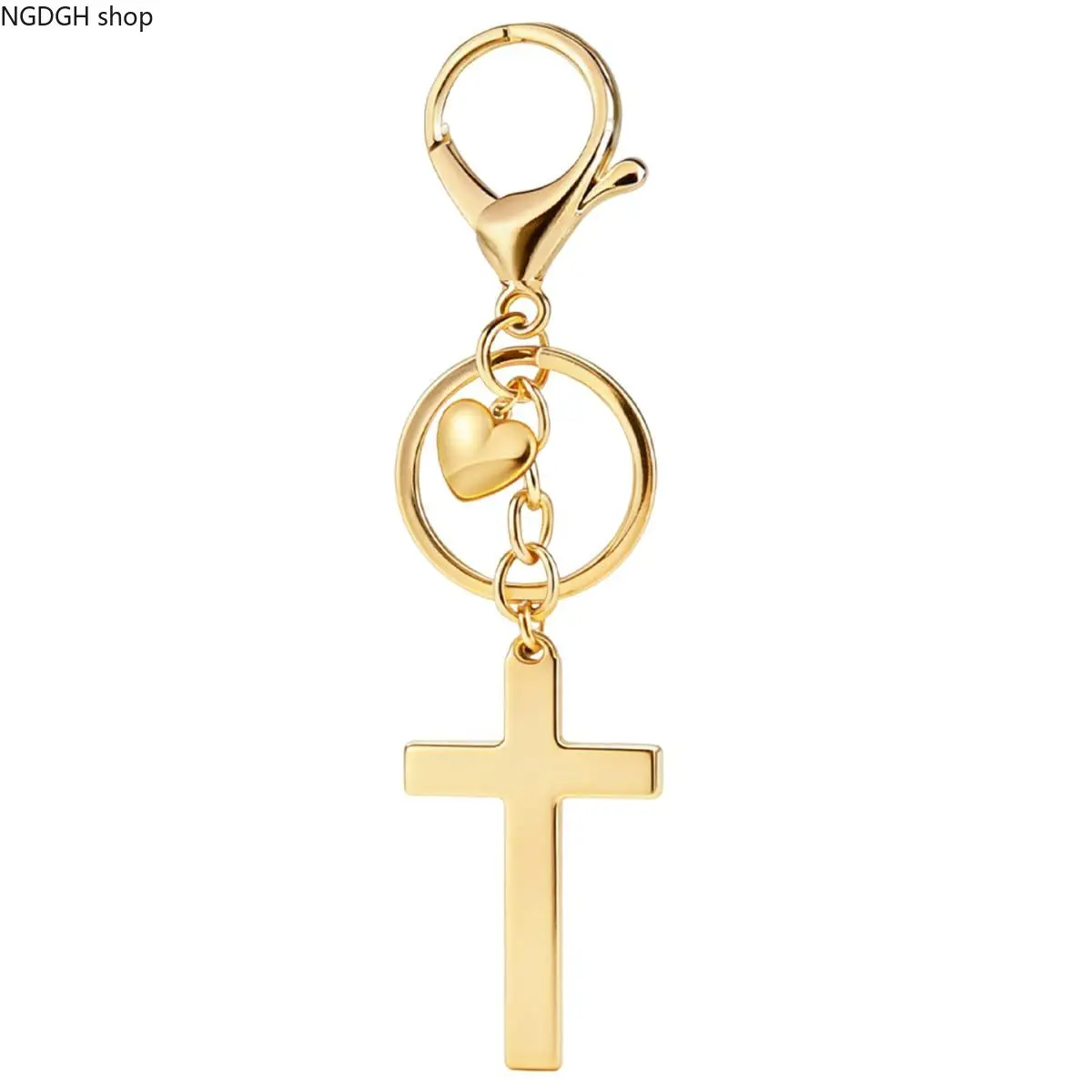 Cross Ankh Keychain with Tiny Heart Charm, Stainless Steel Lobster Clasp Key Ring, Religious Symbol Pendant Accessory, Portable Bag Decorations, Inspirational Gift for Christians, Daily Carry Ornament for Backpack & Car Keys
