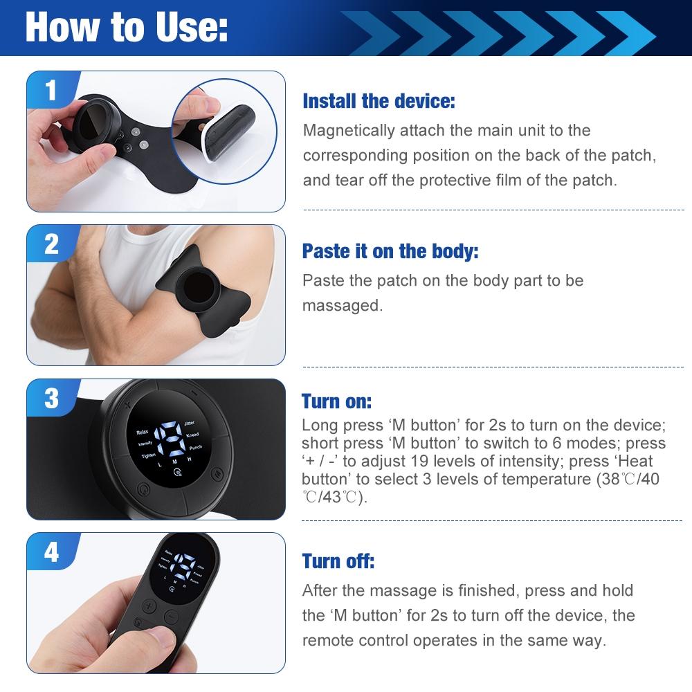 Heated Massage Patch with 3 Temperature Settings, 6 Modes Shoulder Neck Back Waist Leg Muscle Relaxation Pad Menstrual Care