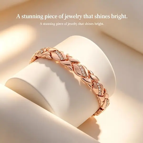 Women Rose Gold Leaf Zircon Copper Magnetic Bracelet, Elegant Couple Friendship Fashion Jewelry Gift