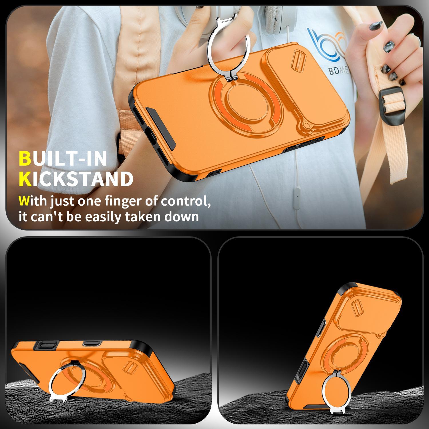 OREKROY Phone Case for iPhone 17 Pro Max, 17 Air, 17 Pro, 17, 16, 15, 14, 13, 12 - Slide Camera Lens Cover, Rotating Ring Holder Kickstand, Magnetic Car Mount Compatible