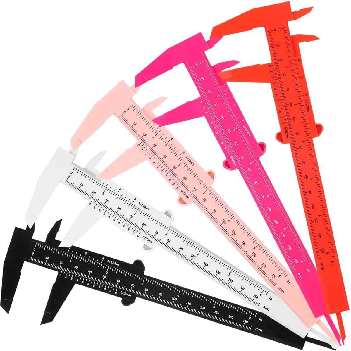 5-Pack Lightweight Mini Vernier Calipers - Eyebrow Mapping Tool for Micro Blading Artists, 0-150mm/6-in Double Scale Plastic Sliding Gauge with Smooth Grip for Handicrafts, Engineers