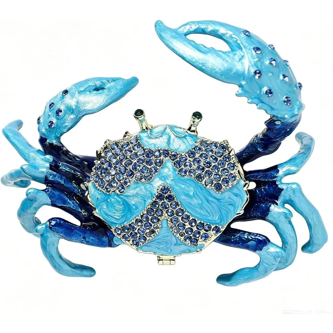 Antique Painted Enamel Crab Trinket Box - Hinged Lid, Magnetic Closure, Decorative Vanity Organizer for Mini Rings, Necklaces, Room & Ocean Home Decor Storage Box