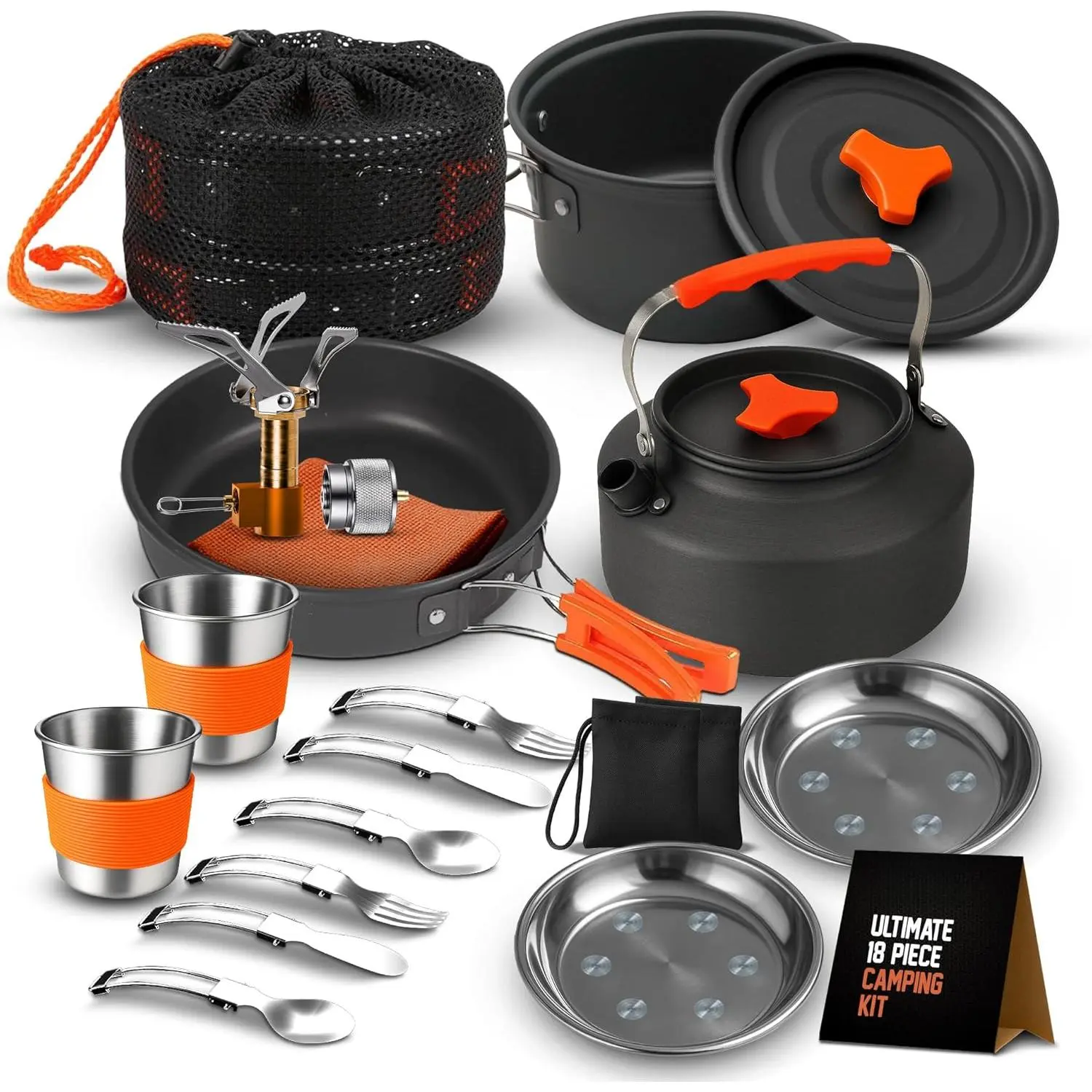 Camping Cookware Mess Kit Set with Stove - Backpacking Camping Pots and Pans Set, All in One Non-Stick Camping Cooking Set, Portable Stove, Hiking, Picnic, Outdoor & Camping Cookware Set