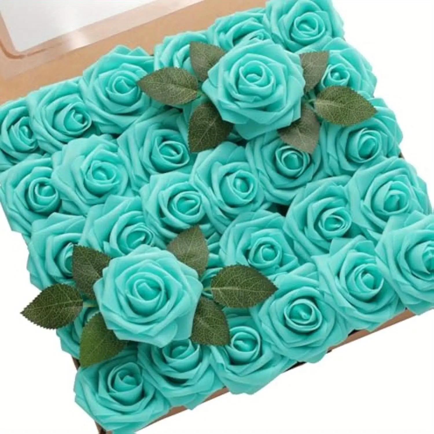 25pcs Teal Green Artificial Foam Rose Flowers with Stem, Flower Decor for DIY Wedding Bouquets Centerpieces, Home Decor & Gift, Ideal for Bridal Shower Backdrop, Room/Table Arrangements