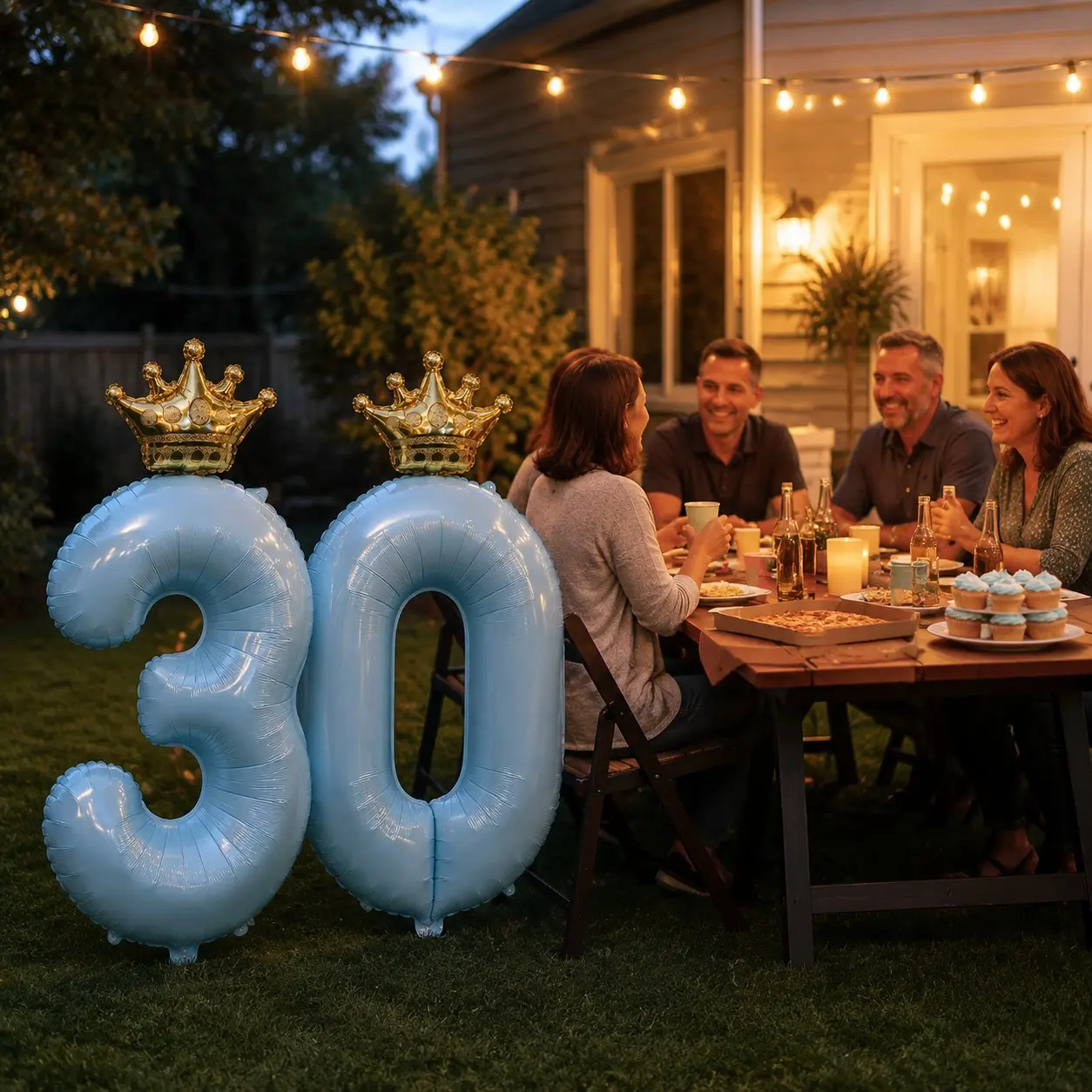 30th Birthday Party Decoration Set, Light Blue Number 30 Aluminum Foil Balloons, Detachable Gold Crown, Simple Home Birthday Decorations