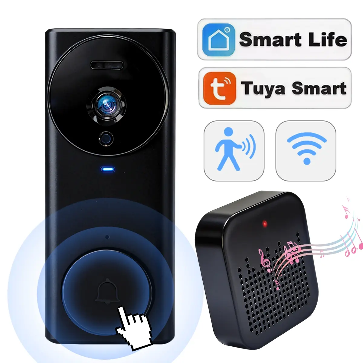 Video Doorbell Camera, WiFi Wireless Smart Security Doorlbell, Two-Way Audio, Home Intercom System, Video Intercom, IR Night Vision, Motion Detection, Large Angle Viewing, Easy Installation for Home Front Door Use