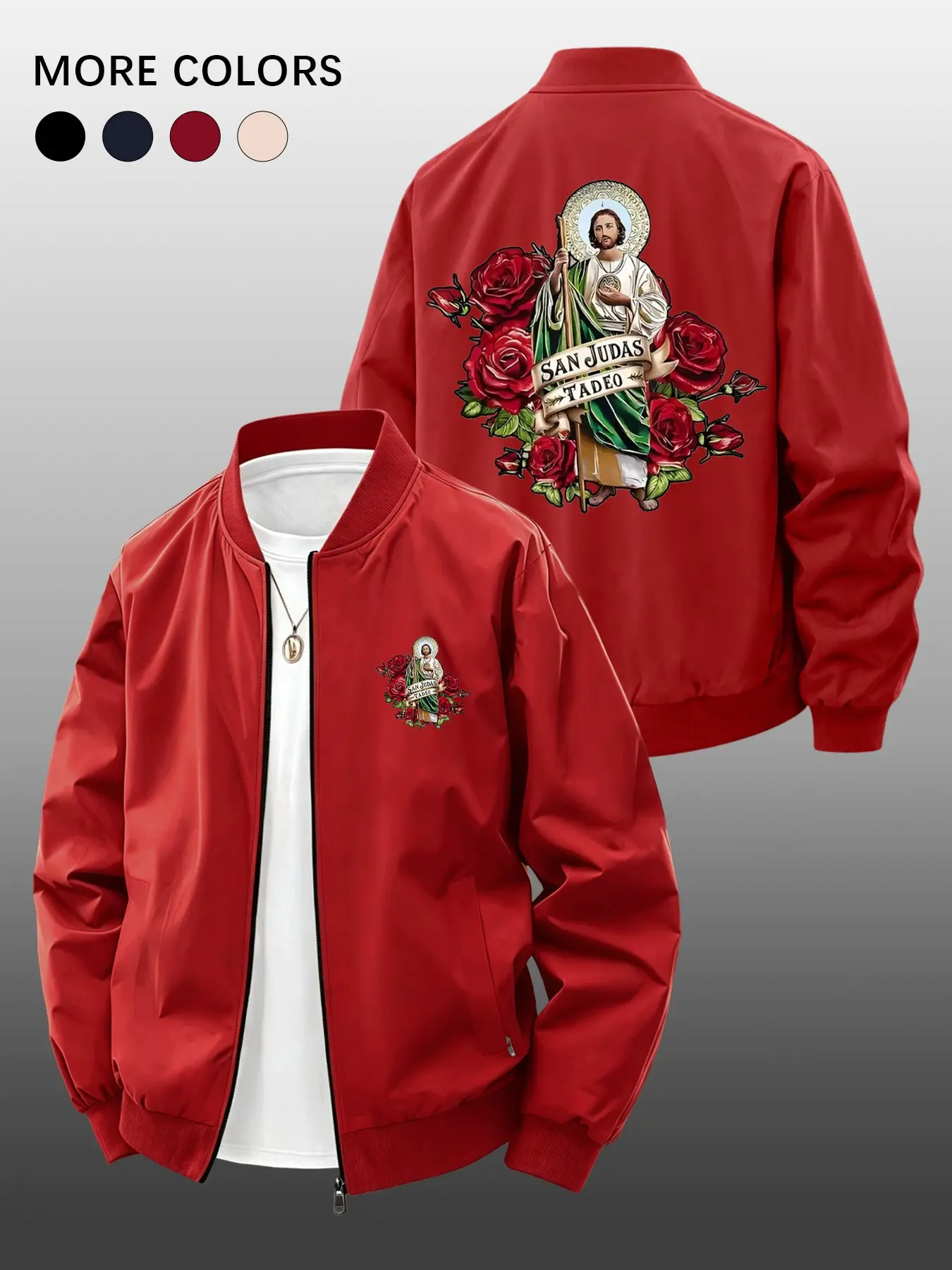 Men's Spring Summer Casual Long Sleeve Jacket, Rose Pattern Print, Zip Pocket Design, Loose-Fit, Unlined, Perfect for Daily Commute and Leisure, Daily Wear Jackets