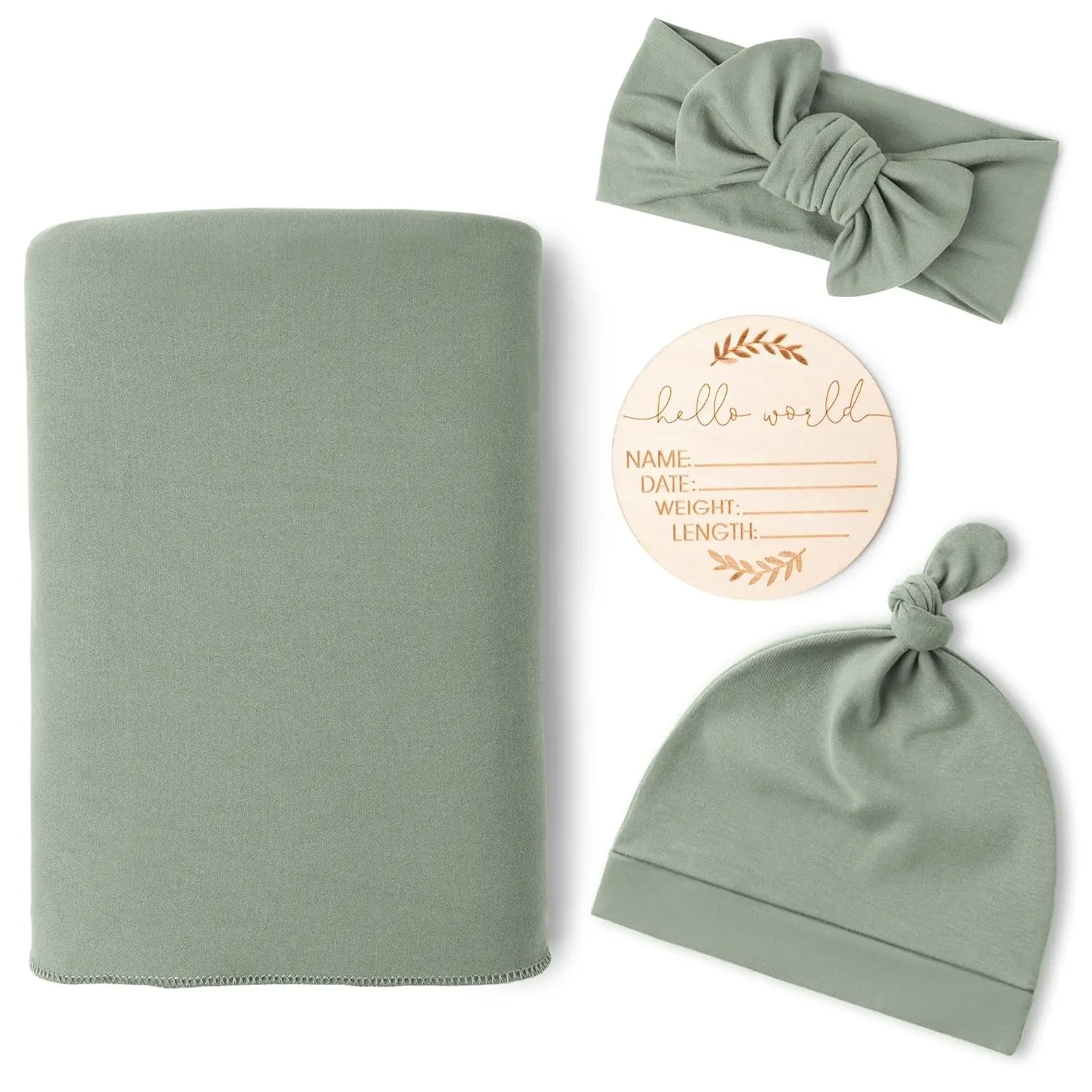 Konssy Newborn Swaddle Blanket with Beanie Hat Set, Baby Receiving Blanket