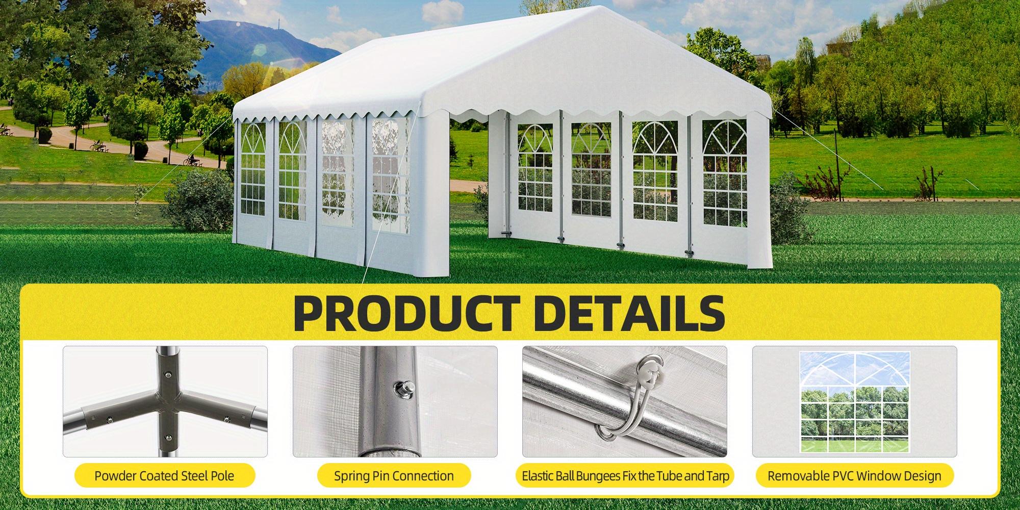 13x26ft Heavy Duty White Outdoor Party Tent, Sturdy Event Gazebo for Events, Weddings & BBQs with Removable Sidewall Windows & Storage Bags