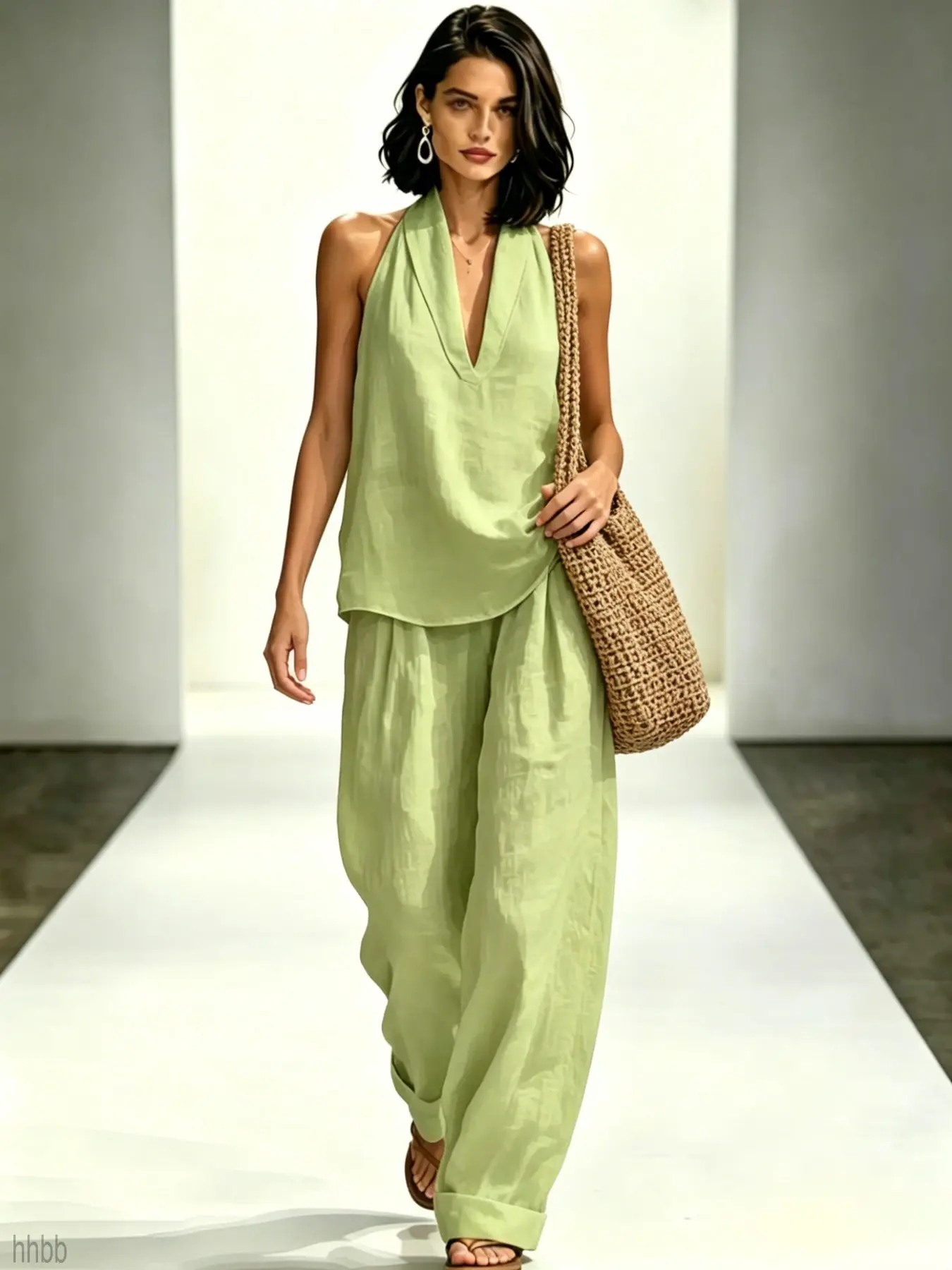 Women's Boho Deep V Neck Textured Home Set Loungewear, Wide Leg Pants, Wrinkle-Resistant Breathable Summer Pajamas, Comfortable Casual Wear