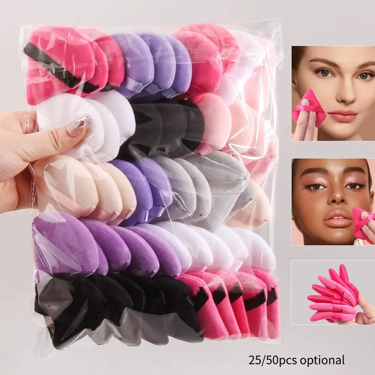Reusable Velvet Triangle Powder Puffs, Dusting Powder Puff, Multi-Color Makeup Sponges for Foundation Setting, Essential Beauty Tools for Women (multiple Colors)