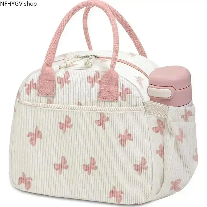 Corduroy Insulated Thermal Lunch Bag, Durable Waterproof Oil-Resistant Multi-Pocket Reusable Cooler, Multifunctional Portable Thermal Lunchbox Suitable For Daily Work Commute And Outdoor Picnic Use