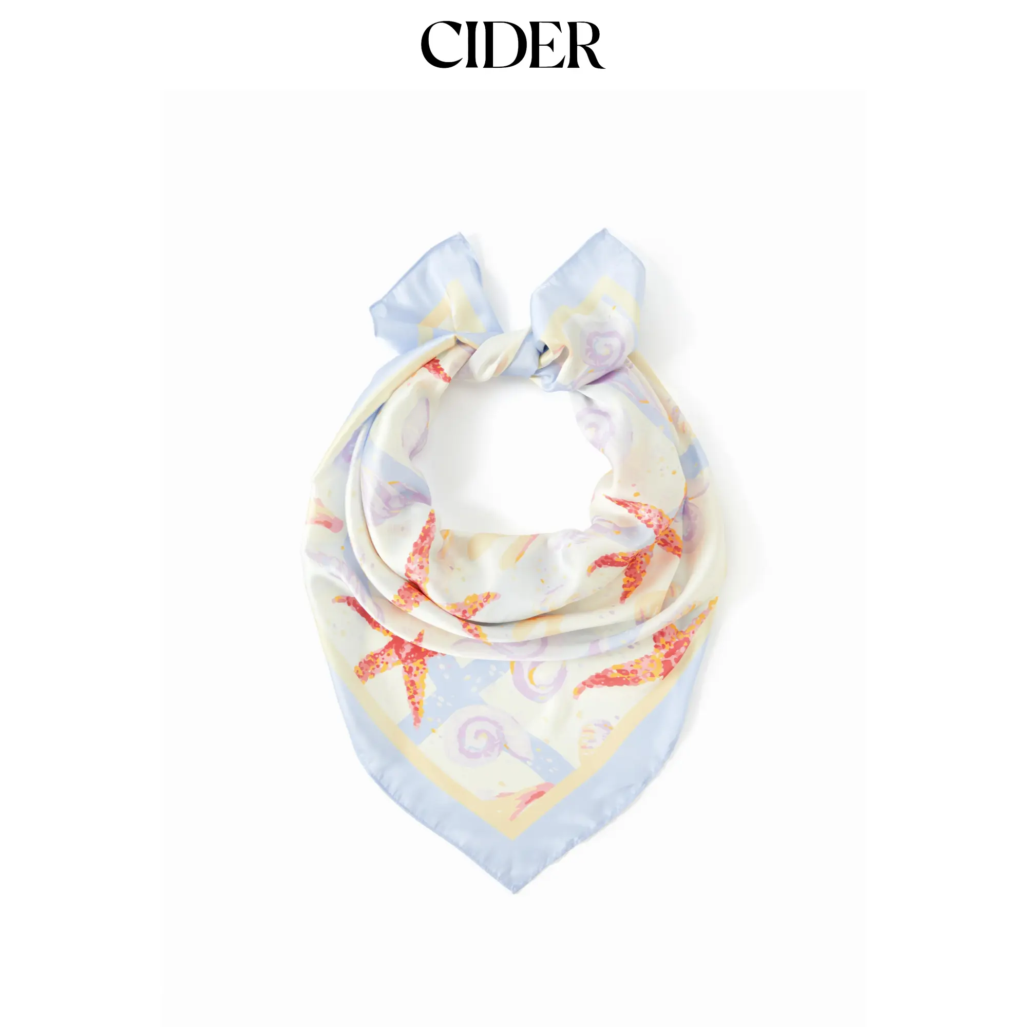 Cider STARFISH & SHELL SQUARE FAUX SILK SCARF