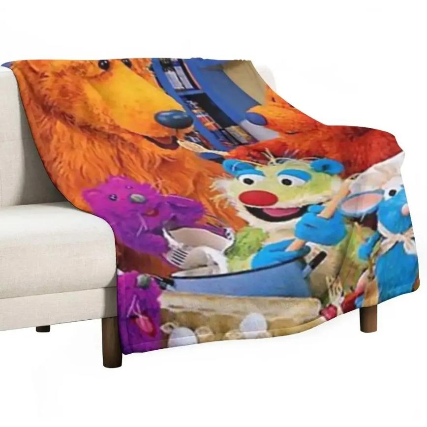 Bear In The Big Blue House Blanket Ultra Soft Plush Flannel Cozy Warm Lightweight Bedroom Couch Sofa Travel Camping Throw Decor Decorative Throw Perfect Birthday Gift Christmas Gift for Kids Adults Viral Trending Nostalgic 90s Aesthetic Style