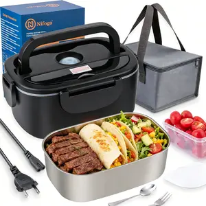 100W Fast Heat Heated Lunch Box, Dual Use Car & Home 12V/24V/110V, Adult Lunch Box Men, Insulated Thermos for Hot Food Lonchera Electrica