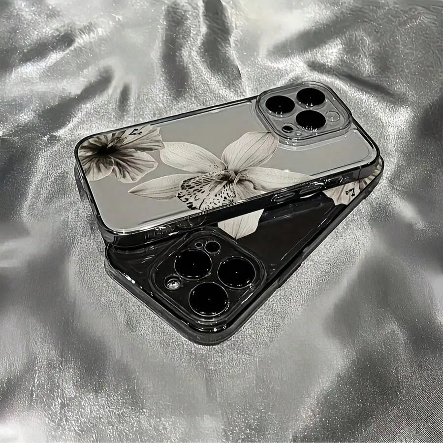 White Orchid Shadow Phone Case, Smoky Clear Orchid TPU Anti-Yellowing Cover for iPhone 17 16 15 14 13 12 11 X Plus Pro Max, Orchid Lover Gift