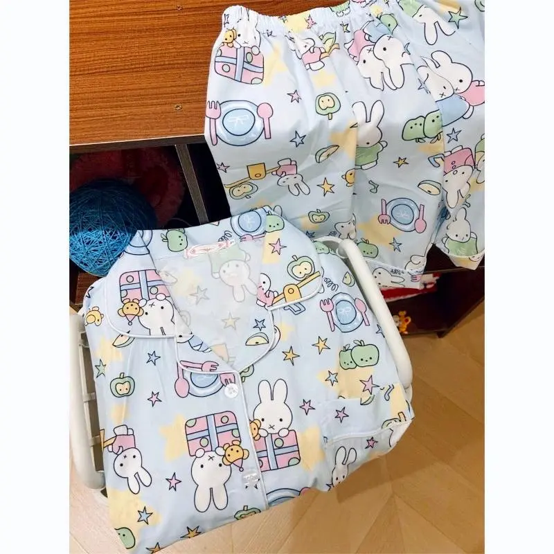 ​​kawaii Miffy Short Sleeve Sleepwear Set for Women Summer Loungewear with Shorts Casual Wear Breathable Cartoon Bunny Pajamas