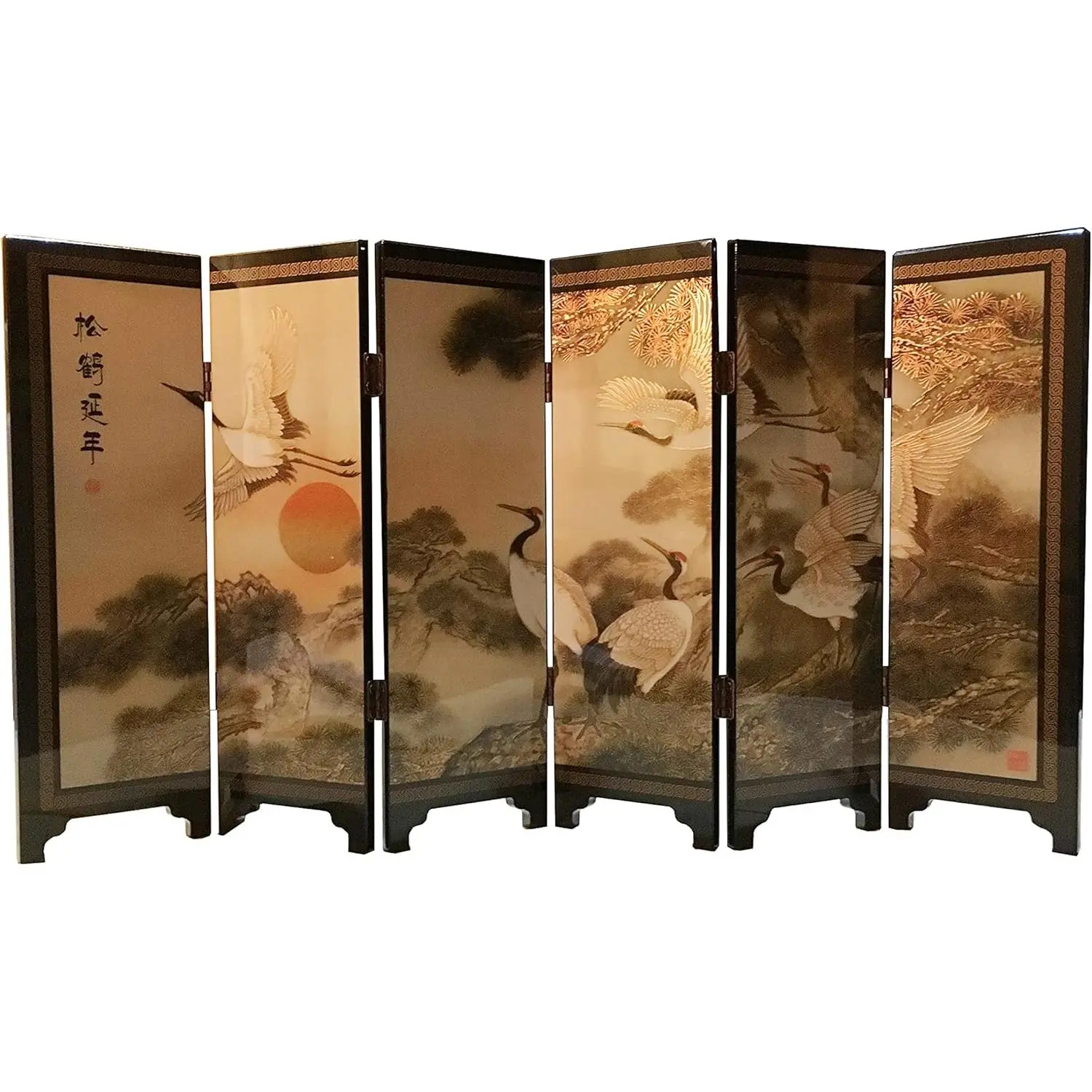 Decorations for The , 6 Panel Divider, Mini Folding Screen, Chinese Lacquerware, Mini Desktop Folding Screen, Feng Shui Ornaments, Oriental , Business