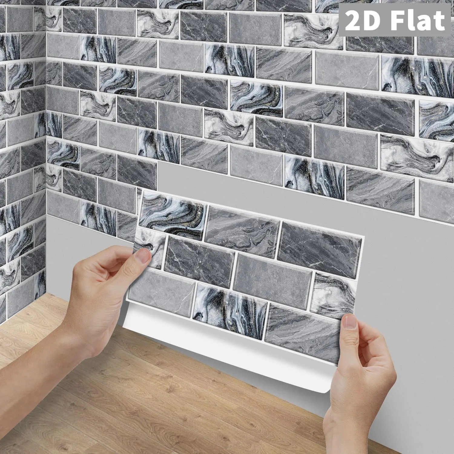 24PCS FG Grey Gold Marble Peel And Stick Tile Home Backsplash, Waterproof Oilproof PVC Crystal Self Adhesive Decorative Wall Stickers For Kitchen Bathroom Wood Tile Floor Home Decoration